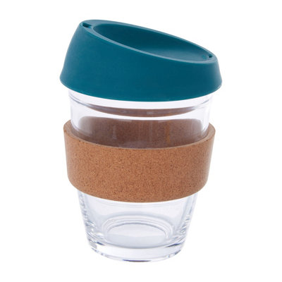 Orsina Glass Mug With Dark Green Silicone LidGlass Coffee Mug With Silicone Lid And Cork WrapGlass Mug With Lid from B&Q