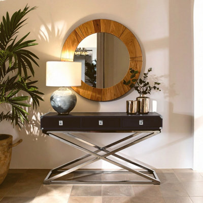 Orsina 3 Drawer Console TableTextured Black Leather FinishStainless Steel Metallic Accentsconsole Table from B&Q