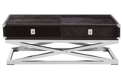 Orsina Black Leather Coffee TableSteel Legs With Metallic Clasp Accents2 Drawer Storage Living Room Table from B&Q