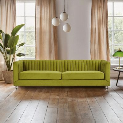 Orsina Modern Design 3 Seat Green Velvet SofaMoss Velvet Upholstered Mid Century SofaLuxurious 3 Seater Couch from B&Q