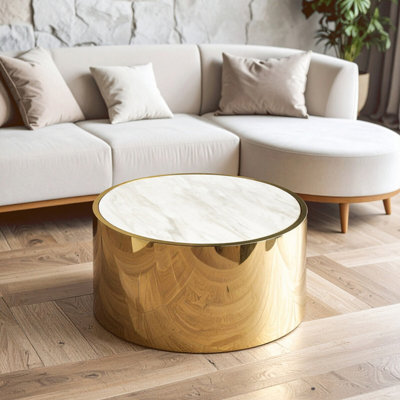 Orsina Luxury Round White Coffee TableMarble Coffee TableWhite & Gold Coffee TableContemporary Cocktail Table from B&Q