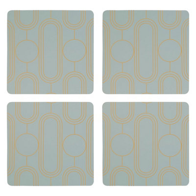 Premier Housewares Interiors By Premier Set Of Four Green CoastersContemporary Heat Resistant Drink MatsStylish Stainless Steel Foil Accent from B&Q