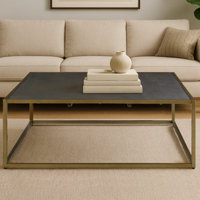 B&Q -  Coffee Table With Textured Shagreen TopDeep Gold Iron Frame With Minimalist DesignLow Profile Table