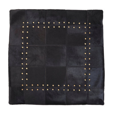 Orsina Bosie Safira Black Hair On Leather Patchwork Cushion from B&Q