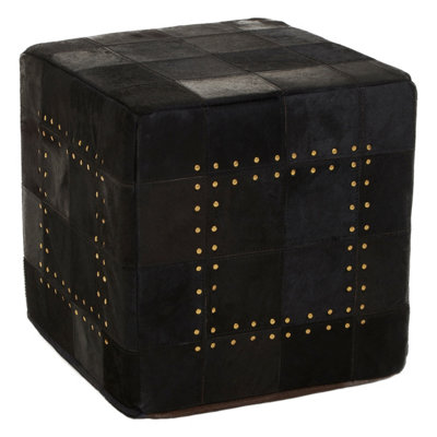 Orsina Bosie Safira Black Patchwork Leather Pouffe With Gold Studs from B&Q