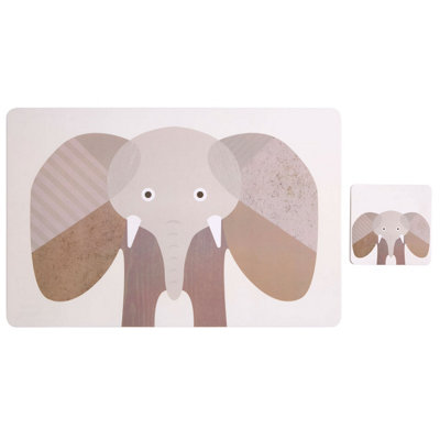 Orsina Set Of Two Elephant Placemats And CoastersSafari-Themed Tableware For KidsHeat Resistant Plastic Mats from B&Q