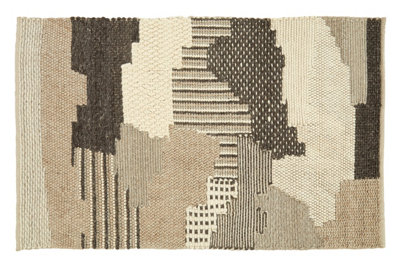 Orsina Natural And Grey Patchwork RugHandcrafted Wool Blend Small Area RugAesthetic Floor Rug from B&Q