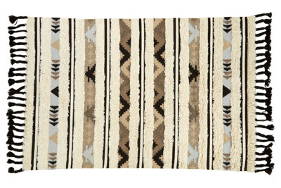 Orsina Large Tribal Rug In Black And CreamHandcrafted Wool And Cotton Floor RugTribal Pattern Area Rug from B&Q