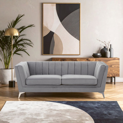 Orsina Hansa Three Seat Grey Velvet Sofa from B&Q