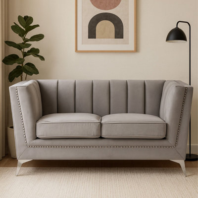 Orsina Hansa Two Seat Grey Velvet Sofa from B&Q