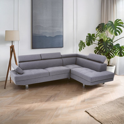 Orsina Refined Grey Linen Corner SofaLinen Upholstered Mid Century SofaContemporary Sofa For Livingroom from B&Q