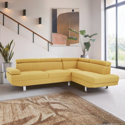 Orsina Contemporary Ochre Linen Corner SofaVelvet Upholstered Mid Century SofaRefined Sofa For Livingroom from B&Q