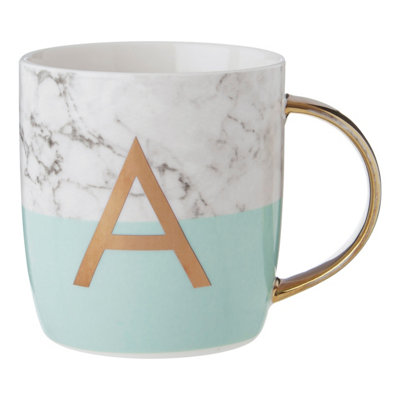 Orsina Personalized Pastel Green A Letter Monogram MugStylish Coffee Mug For KitchenDurable Mug For Breakfast from B&Q