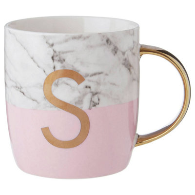 Orsina Personalized Pastel Pink S Letter Monogram MugStylish Coffee Mug For KitchenDurable Mug For Breakfast from B&Q