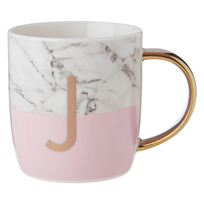 Orsina Personalized Pastel Pink J Letter Monogram MugStylish Coffee Mug For KitchenDurable Mug For Breakfast from B&Q