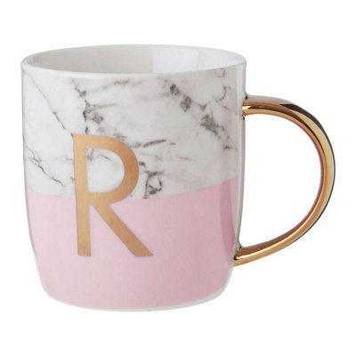 Orsina Stylish Pastel Pink R Letter Monogram MugPersonalized Coffee Mug For KitchenDurable Mug For Breakfast from B&Q