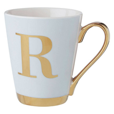 Orsina Stylish White Frosted Deco R Letter Monogram MugPersonalized Mug For KitchenDurable Mug For Breakfast from B&Q