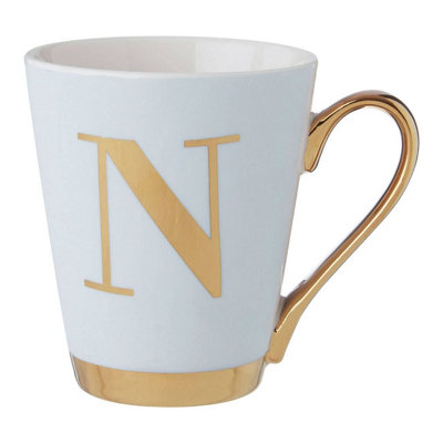 Orsina Personalized White Frosted Deco N Letter Monogram MugStylish Mug For KitchenDurable Mug For Breakfast from B&Q