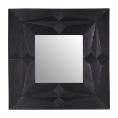 Orsina Square Wall Mirror With Black FinishCarved Mango Wood Frame With Geometric DesignSustainable from B&Q