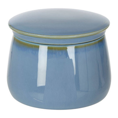 Orsina Glossy Blue Porcelain Sugar Pot With Matching LidGlazed Finish Sugar Jar,tapered Rounded Sugar Canister from B&Q
