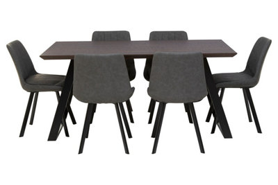B&Q -  Contemporary 7Pc Grey Rectangular Dining SetSpace Saving Design SetDurable Small Dining Set For House
