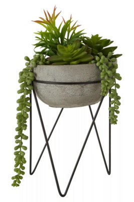 Premier Housewares Fiori Mixed Succulent With Metal Stand Artificial Plant Foliage from B&Q