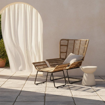 Orsina Rattan Chair And Footstool SetHorizontal Rattan Lining ChairHand-Woven Rattan Set With Black Iron Frame from B&Q