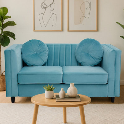 Orsina Farah Two Seat Blue Velvet Sofa from B&Q