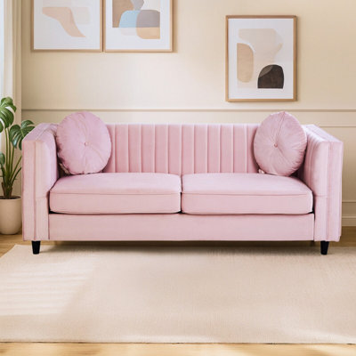 Orsina Farah 3 Seat Pink Velvet Sofa from B&Q