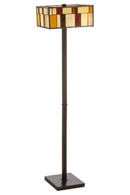 Orsina Square Deco Floor LampMulticoloured Glass Shade With Textured FinishRustic Bronze Iron Frame from B&Q