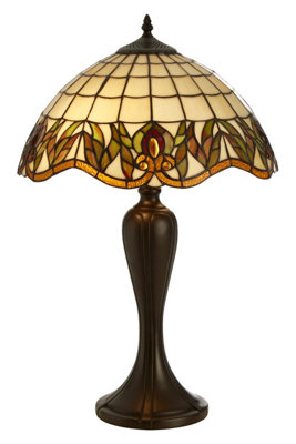 Orsina Tiffany Umbrella Shade Table LampHand Cut Stained Glass With Floral MotifsBronze Resin Base from B&Q