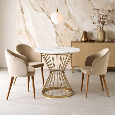 Orsina Unique Hourglass Dining Table With White Marble And Gold BaseLounge TableModern Garden Or Kitchen Table from B&Q