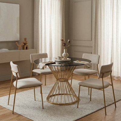 Orsina Luxe Hourglass Dining Table With Black Glass And Gold Base,stylish Lounge TablePatio TableKitchen Table from B&Q
