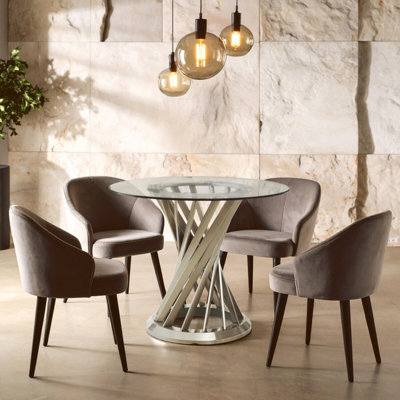 Orsina Clear Glass Top & Silver Hourglass Base Dining TableSpacious Lounge TableTable For PatioKitchen Table from B&Q
