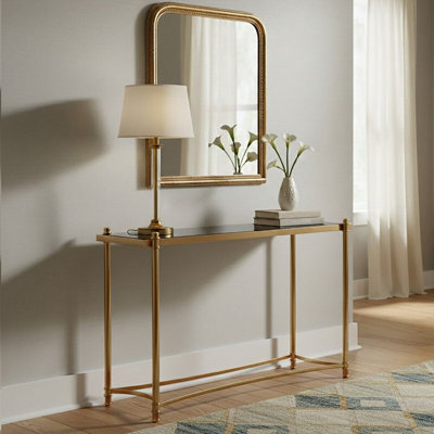 Orsina Modern And Sleek Black Console TableSpacious Glass Topped Console Table For HallwaysDecorative Table from B&Q