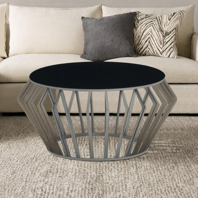 Orsina Elegant Black And Silver Round Coffee TableSpacious Silver Finished TableModern Decorative Coffee Table from B&Q