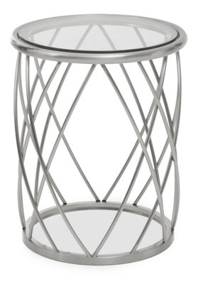 Orsina Spacious Silver Finished Glass Round TableLuxurious Bedside Table For BedroomsGlass Topped Side Table from B&Q