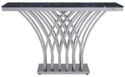 B&Q -   Black Marble And Silver Console Table For LivingroomMetallic Finish Storage TableAccent Table For Patio