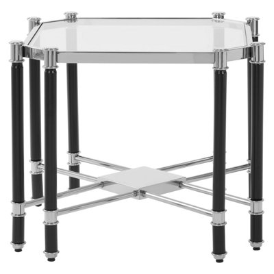 B&Q -  Silver Chrome Finish End TableClear Tempered Glass Octagonal TopStainless Steel Frame