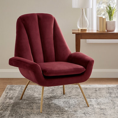 Orsina Red Velvet Lounge ChairRed And Gold Luxury Lounge ChairComfortable Lounge Chair With Gold Legs from B&Q