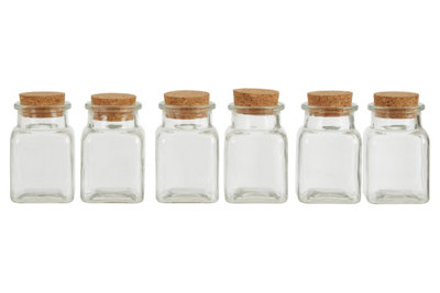 Orsina Set Of Six Square Small Glass Jars160Ml Capacity EachEco-Friendly Glass With Airtight Cork Lids from B&Q