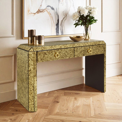 Orsina Elegant Console Table With Two Spacious DrawersLustrous Finish Decorative TableModern Accent Table from B&Q