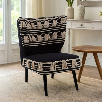 Orsina Black Moroccan ChairContemporary Mango Wood Frame Accent ChairBlack And White Patterned Fabric Seating from B&Q