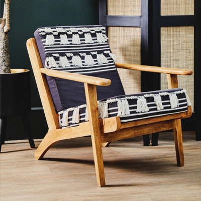 Orsina Textured Lounge ChairShaggy Black And White Fabric Accent ChairMango Wood Frame Boho Armchair from B&Q