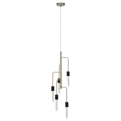 Orsina Modern 5 Bulb Antique Brass Pendant LightBrass-Toned Hanging Light With 5 Slender ArmsAmbient Lighting from B&Q