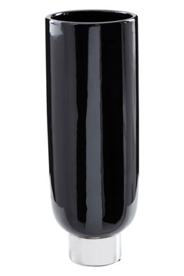 Orsina Black And Silver Small Pedestal VaseGlossy Stoneware Vase With Metallic Silver BaseDecorative Vase from B&Q