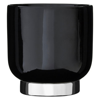 Orsina Black Small Planter With Silver Finish Base from B&Q