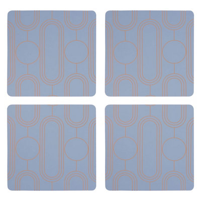 Orsina Set Of Four Blue CoastersContemporary Heat Resistant Drink MatsStylish Stainless Steel Foil Accent from B&Q