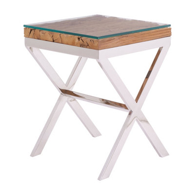 Orsina Natural Top Side Table With Cross Base from B&Q