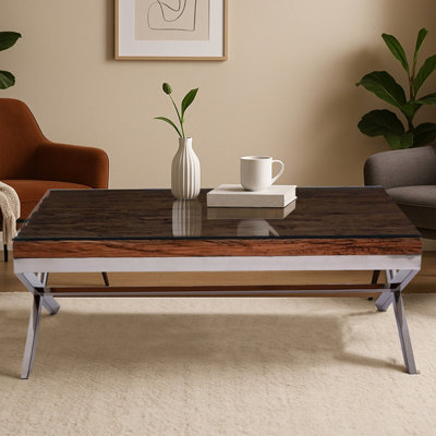 Orsina Natural Wood Coffee Table With Cross Base DesignRectangular Wooden Table For LivingroomSolid Mango Wood from B&Q